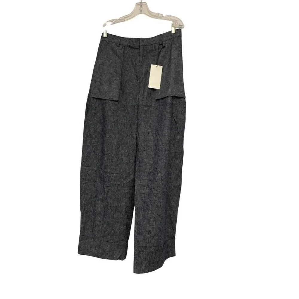Zara Womens Pants EU 40 US 8 Blue Linen Blend Straight Trousers 4786/041 NWT